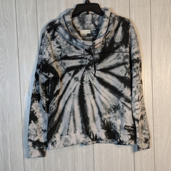 Simply Southern Black White Tie Dye Cowl Neck Sweatshirt EUC SZ M - Picture 1 of 7